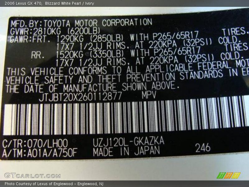 Blizzard White Pearl / Ivory 2006 Lexus GX 470