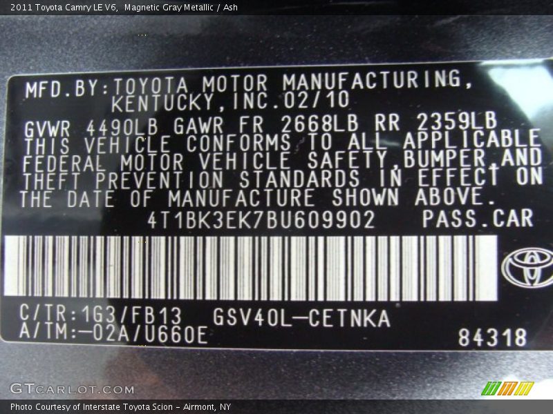 Magnetic Gray Metallic / Ash 2011 Toyota Camry LE V6