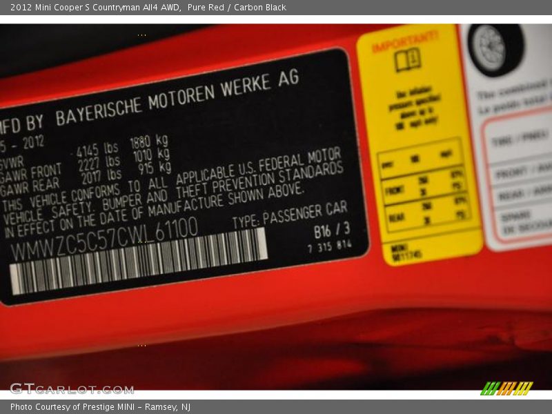 Pure Red / Carbon Black 2012 Mini Cooper S Countryman All4 AWD