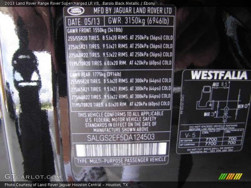 Barolo Black Metallic / Ebony 2013 Land Rover Range Rover Supercharged LR V8