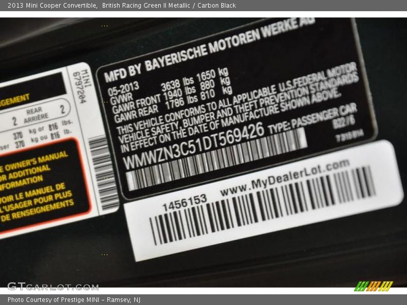 British Racing Green II Metallic / Carbon Black 2013 Mini Cooper Convertible