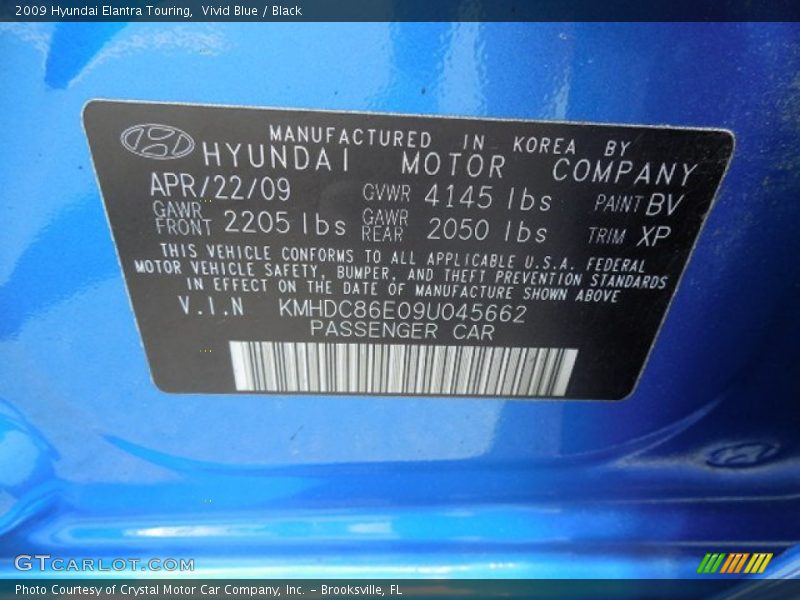 Vivid Blue / Black 2009 Hyundai Elantra Touring