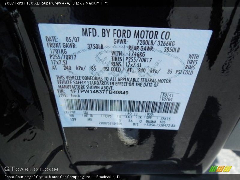 Black / Medium Flint 2007 Ford F150 XLT SuperCrew 4x4