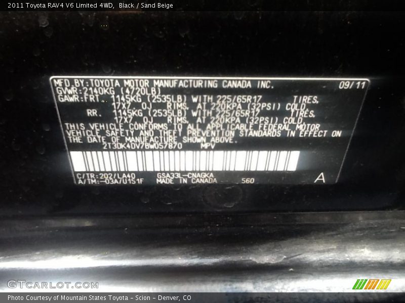 Black / Sand Beige 2011 Toyota RAV4 V6 Limited 4WD