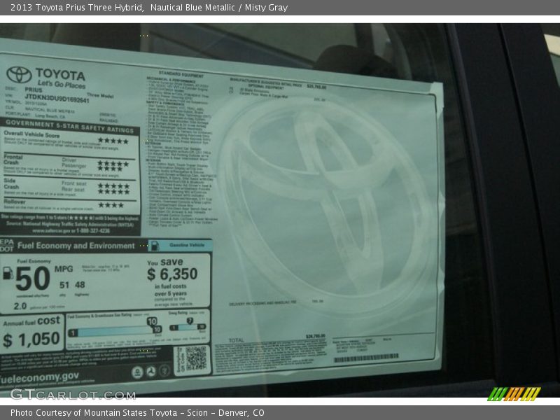 Nautical Blue Metallic / Misty Gray 2013 Toyota Prius Three Hybrid