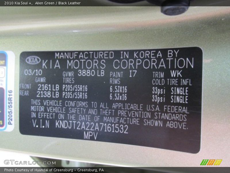 Alien Green / Black Leather 2010 Kia Soul +