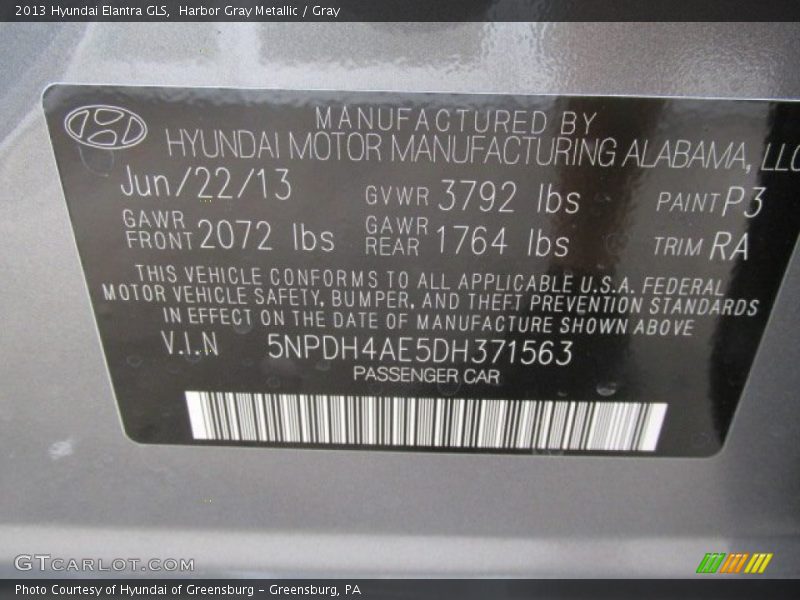 Harbor Gray Metallic / Gray 2013 Hyundai Elantra GLS