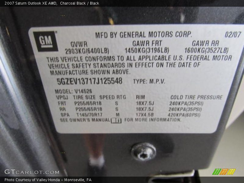 Charcoal Black / Black 2007 Saturn Outlook XE AWD