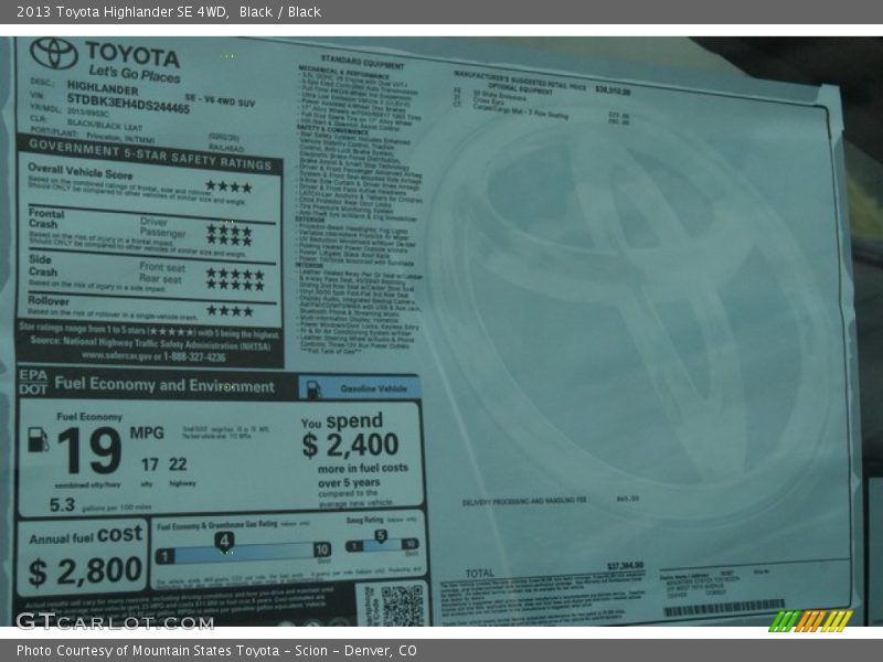 Black / Black 2013 Toyota Highlander SE 4WD