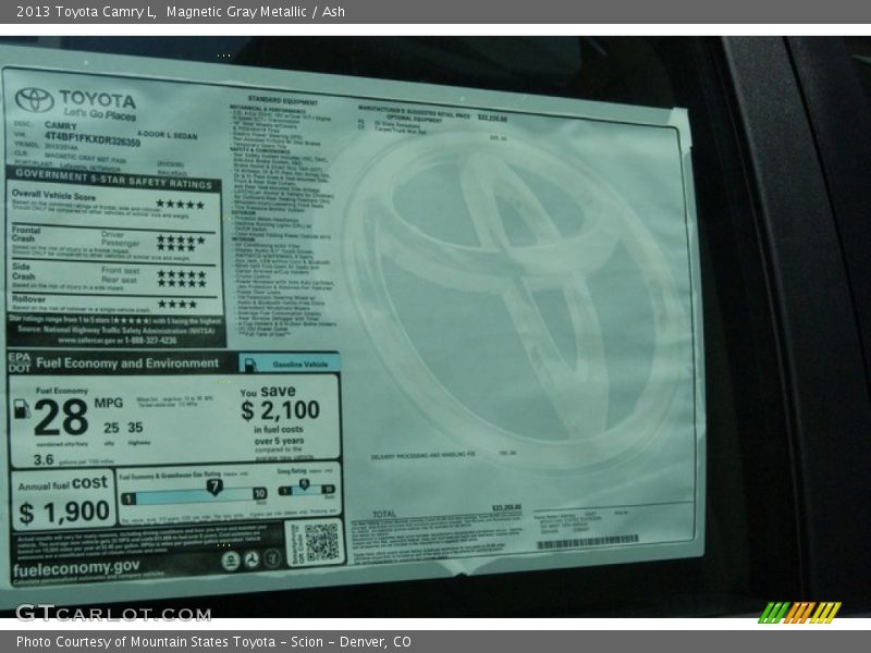 Magnetic Gray Metallic / Ash 2013 Toyota Camry L