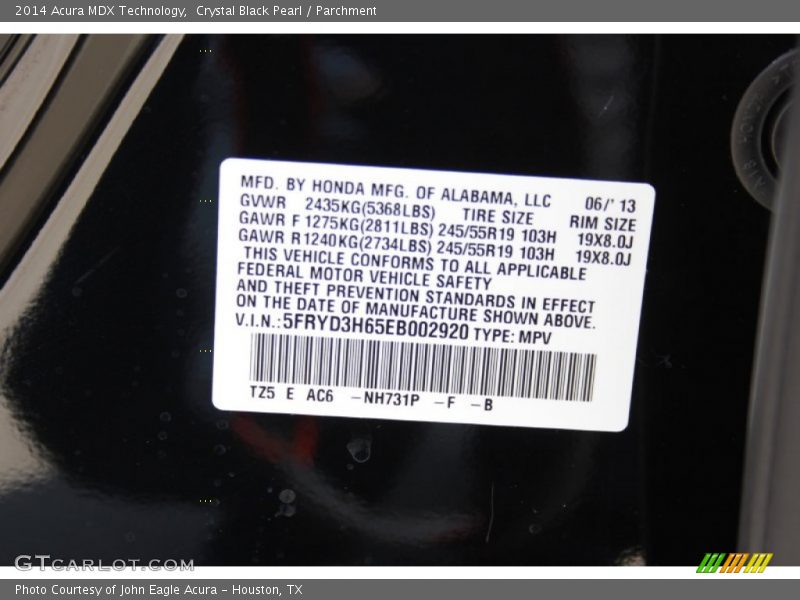 Crystal Black Pearl / Parchment 2014 Acura MDX Technology