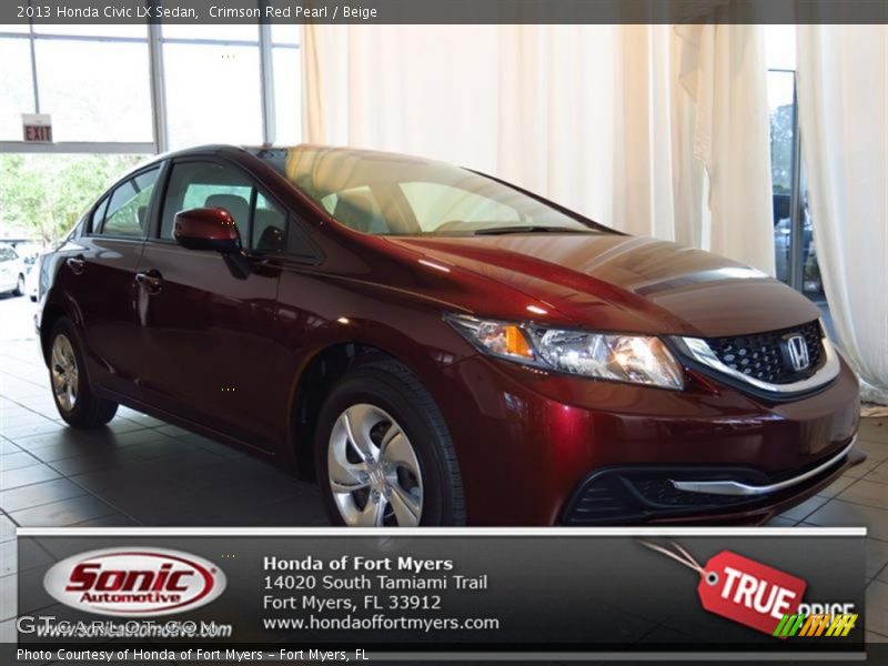 Crimson Red Pearl / Beige 2013 Honda Civic LX Sedan