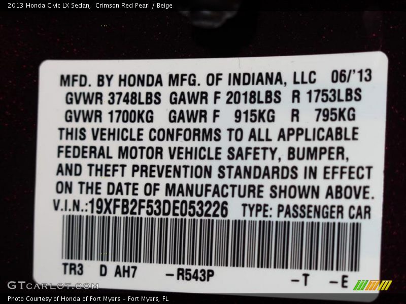 Crimson Red Pearl / Beige 2013 Honda Civic LX Sedan