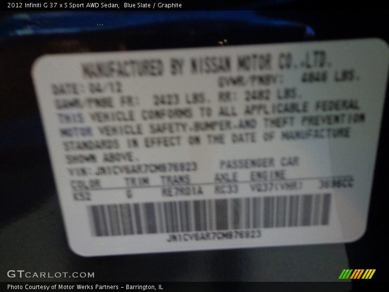 Blue Slate / Graphite 2012 Infiniti G 37 x S Sport AWD Sedan
