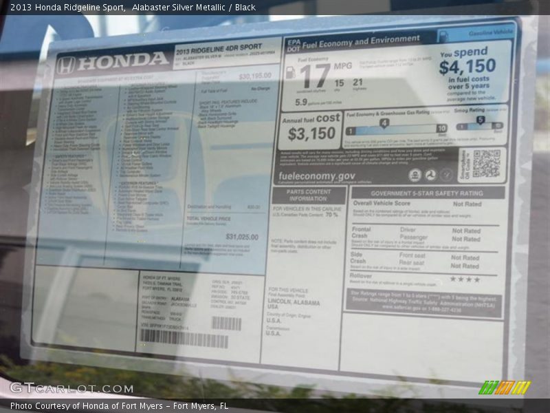 Alabaster Silver Metallic / Black 2013 Honda Ridgeline Sport