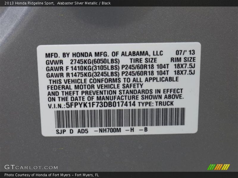 Alabaster Silver Metallic / Black 2013 Honda Ridgeline Sport