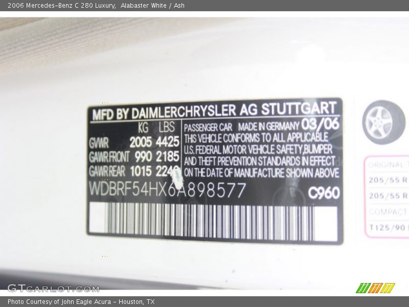 Alabaster White / Ash 2006 Mercedes-Benz C 280 Luxury