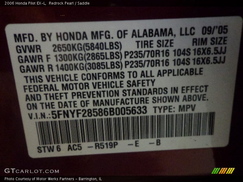 Redrock Pearl / Saddle 2006 Honda Pilot EX-L