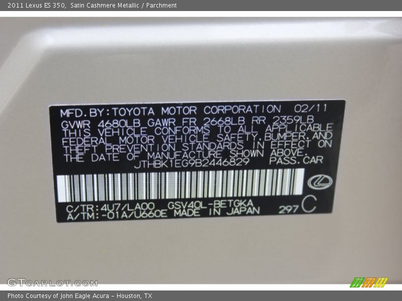 Satin Cashmere Metallic / Parchment 2011 Lexus ES 350