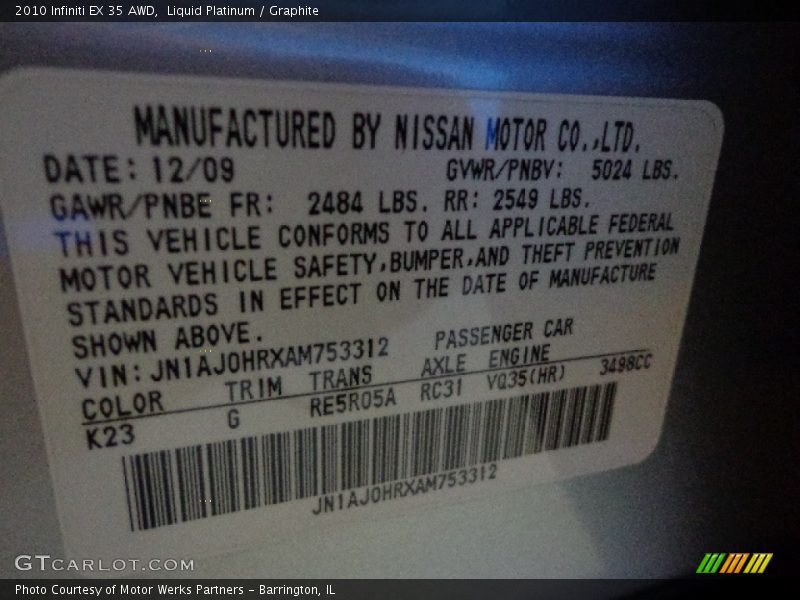 Liquid Platinum / Graphite 2010 Infiniti EX 35 AWD