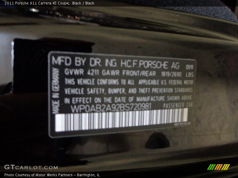 Black / Black 2011 Porsche 911 Carrera 4S Coupe