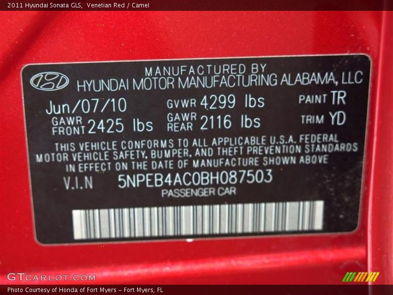 Venetian Red / Camel 2011 Hyundai Sonata GLS