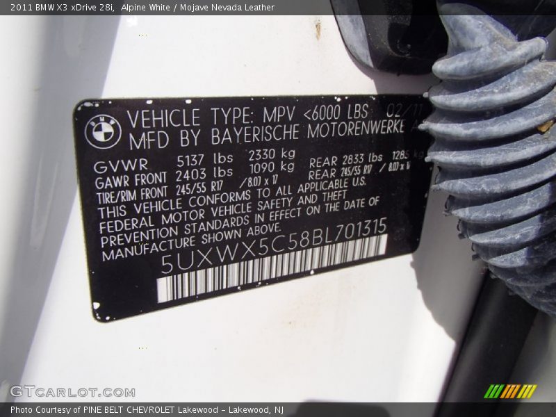 Alpine White / Mojave Nevada Leather 2011 BMW X3 xDrive 28i