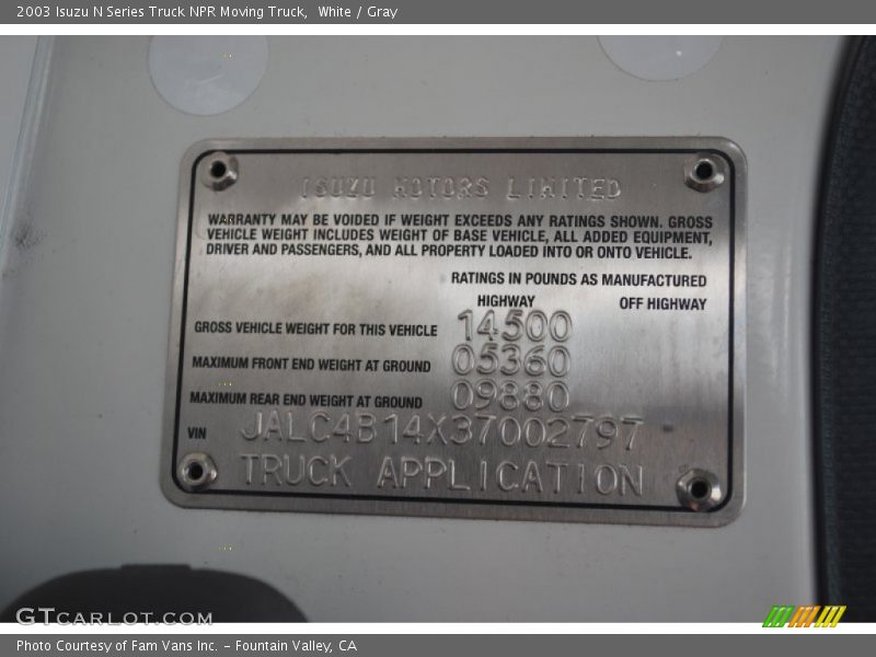 White / Gray 2003 Isuzu N Series Truck NPR Moving Truck