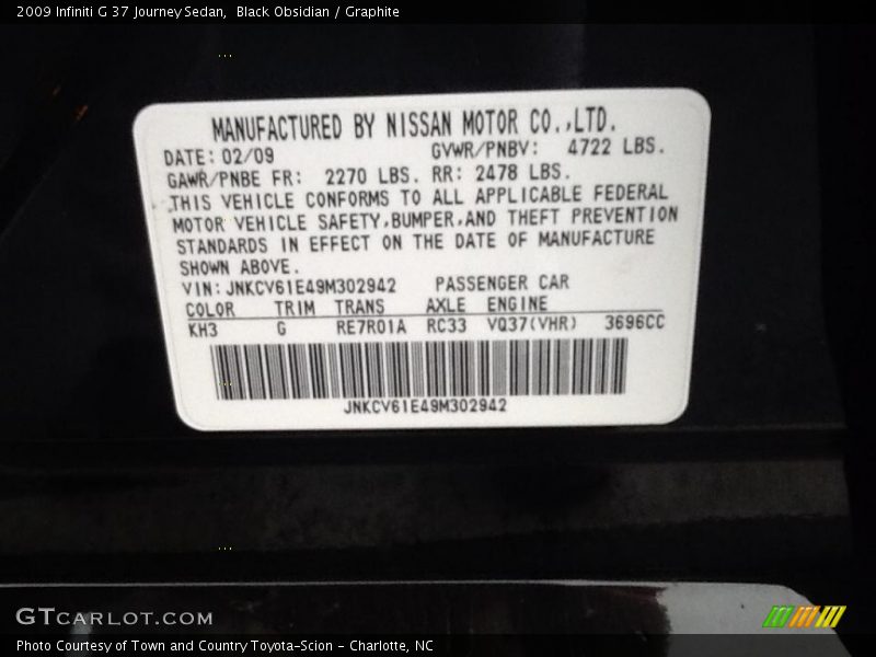 Black Obsidian / Graphite 2009 Infiniti G 37 Journey Sedan