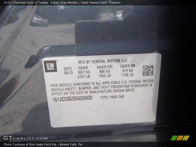 Cyber Gray Metallic / Dark Pewter/Dark Titanium 2013 Chevrolet Sonic LT Sedan