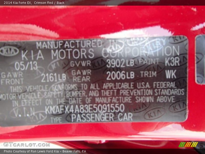 2014 Forte EX Crimson Red Color Code K3R