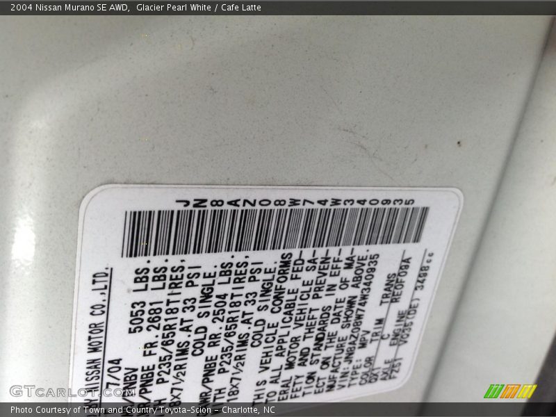 Glacier Pearl White / Cafe Latte 2004 Nissan Murano SE AWD