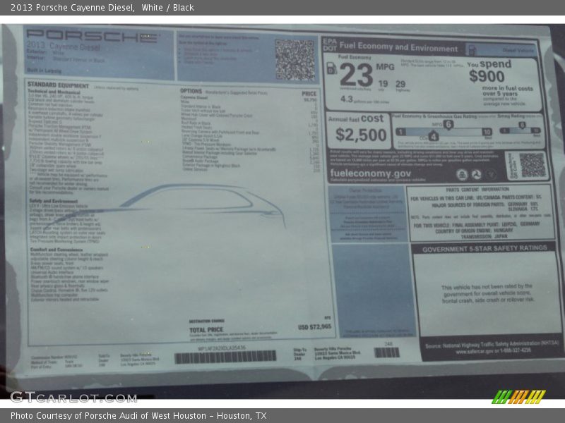  2013 Cayenne Diesel Window Sticker