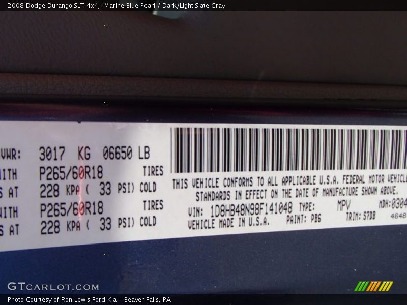Marine Blue Pearl / Dark/Light Slate Gray 2008 Dodge Durango SLT 4x4