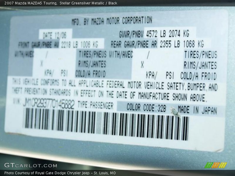 2007 MAZDA5 Touring Stellar Greensilver Metallic Color Code 32B