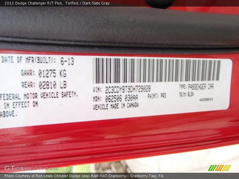 TorRed / Dark Slate Gray 2013 Dodge Challenger R/T Plus