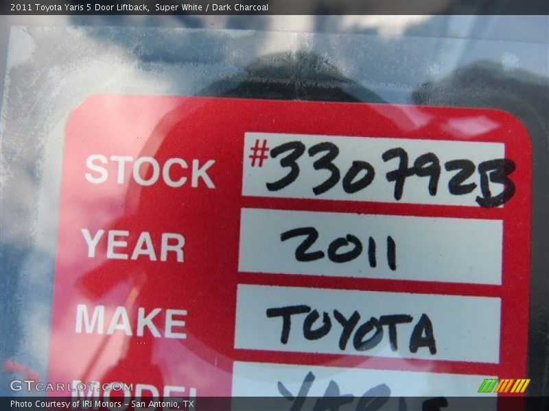 Super White / Dark Charcoal 2011 Toyota Yaris 5 Door Liftback