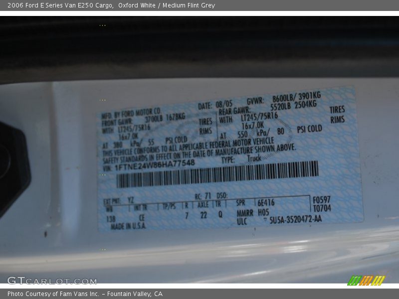 Oxford White / Medium Flint Grey 2006 Ford E Series Van E250 Cargo