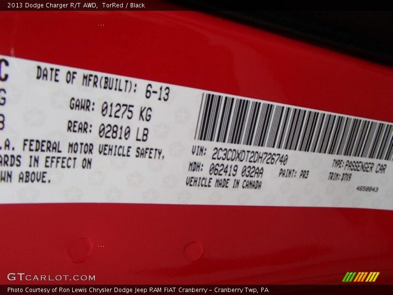 2013 Charger R/T AWD TorRed Color Code PR3