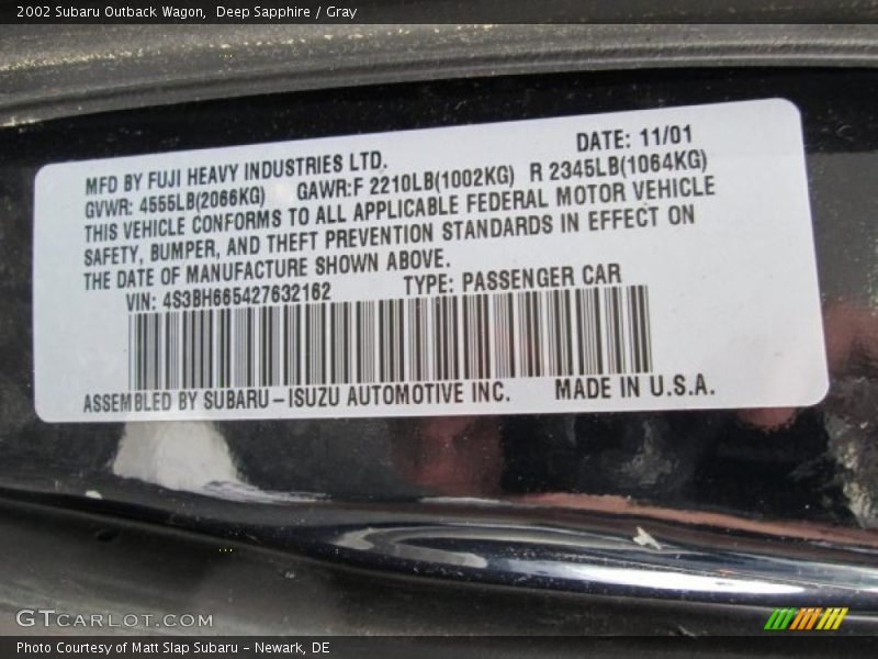 Deep Sapphire / Gray 2002 Subaru Outback Wagon