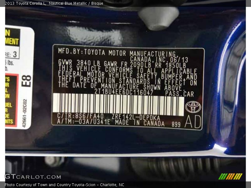 Nautical Blue Metallic / Bisque 2013 Toyota Corolla L