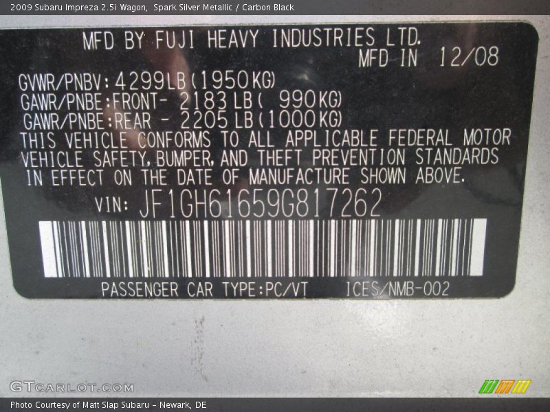 Spark Silver Metallic / Carbon Black 2009 Subaru Impreza 2.5i Wagon