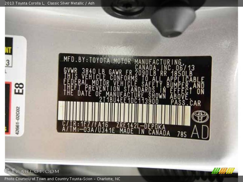 Classic Silver Metallic / Ash 2013 Toyota Corolla L