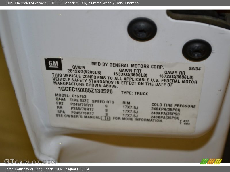 Summit White / Dark Charcoal 2005 Chevrolet Silverado 1500 LS Extended Cab