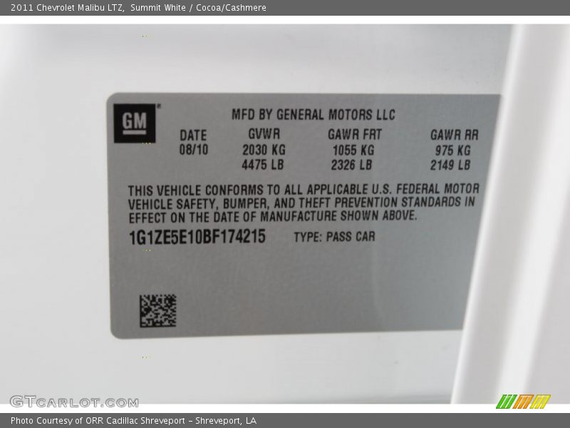 Summit White / Cocoa/Cashmere 2011 Chevrolet Malibu LTZ