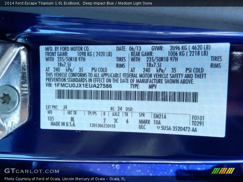 Deep Impact Blue / Medium Light Stone 2014 Ford Escape Titanium 1.6L EcoBoost