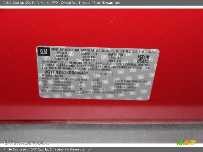 Crystal Red Tintcoat / Shale/Brownstone 2013 Cadillac SRX Performance FWD