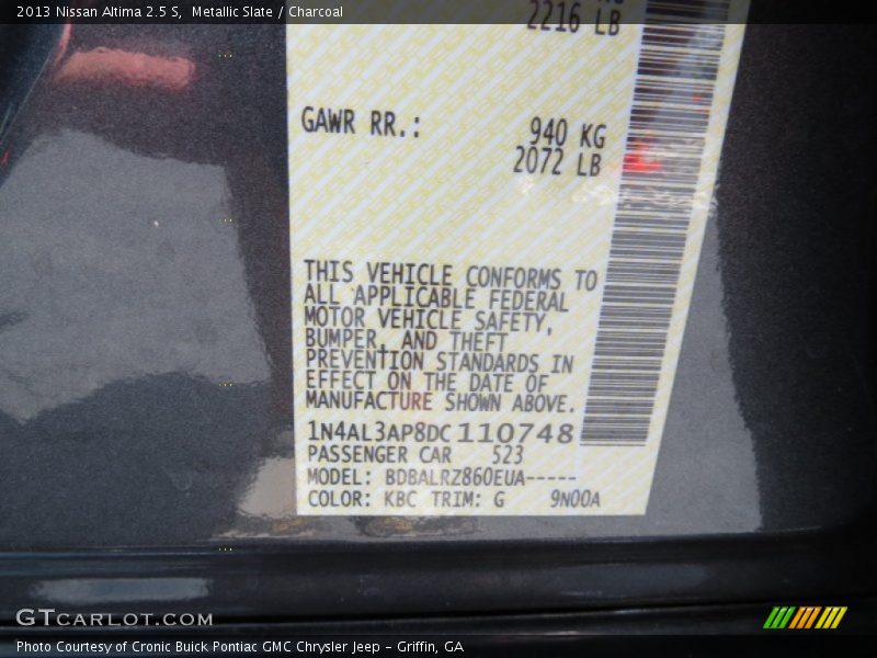 Metallic Slate / Charcoal 2013 Nissan Altima 2.5 S