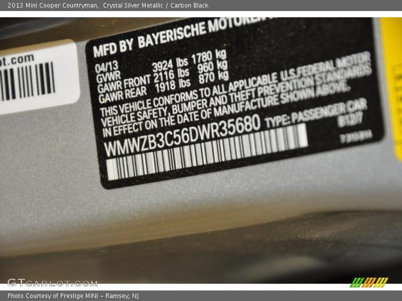 Crystal Silver Metallic / Carbon Black 2013 Mini Cooper Countryman