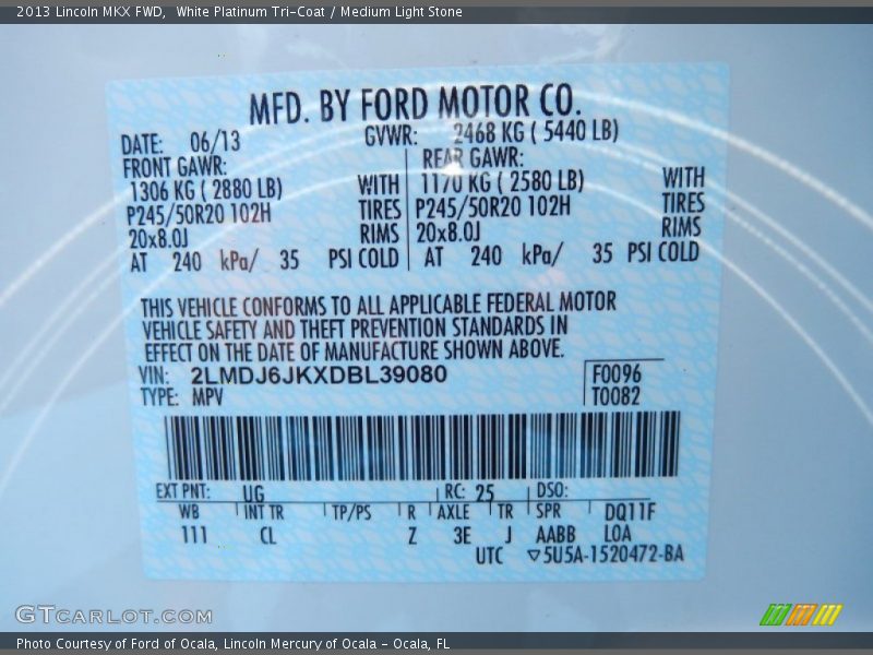 White Platinum Tri-Coat / Medium Light Stone 2013 Lincoln MKX FWD